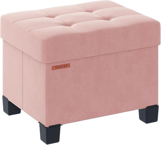 Cube Storage Ottoman, Velvet Foot Stool with Feet, Folding Storage Bench, End of Bed Bench, Storage Chest, for Living Room, Bedroom, 12.6 x 15.8 x 13.2 Inches, Jelly Pink, ASND21P