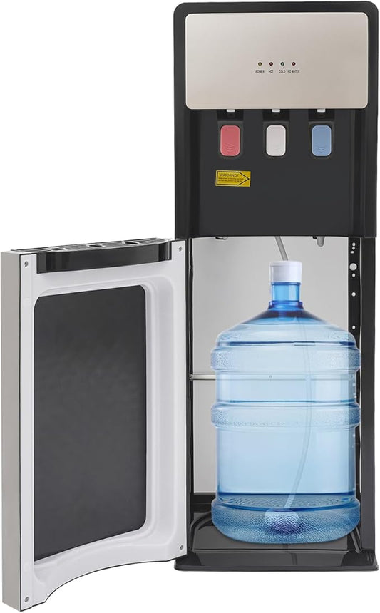 Bottom Loading Water Dispenser, 500W Floor Standing Water Cooler for 5 Gallon Bottle, 3 Temperature Settings Water Jug(Hot, Cold & Room Water) for Both Home, Offices (Silver Grey)