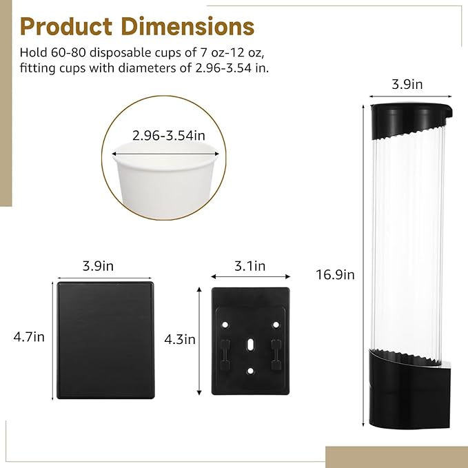 Wall-Mounted Disposable Cup Dispenser, Pull-Type Plastic Cup Holder with Adhesive, Screws & Adsorbent Plate for Water Cooler, Fits 7 oz–12 oz Cups for Home & Office Use