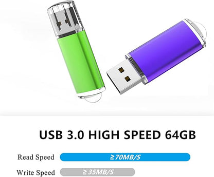 USB 3.0 Flash Drive K&ZZ 10 Pack 64GB Flash Drive 3.0 64 GB Thumb Drives 64G Memory Stick Data Drive Flash Stick U Disk, Multicolored