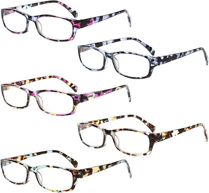 Henotin 5-Pack Reading Glasses Blue Light Blocking Anti Eyestrain Computer Reading Glasses for Women and Men Readers (Mix Color-C1, 4.00, Diopters)