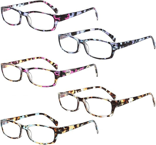 Henotin 5-Pack Reading Glasses Blue Light Blocking Anti Eyestrain Computer Reading Glasses for Women and Men Readers (Mix Color-C1, 3.50, Diopters)