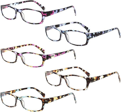 Henotin 5-Pack Reading Glasses Blue Light Blocking Anti Eyestrain Computer Reading Glasses for Women and Men Readers (Mix Color-C1, 2.25, Diopters)