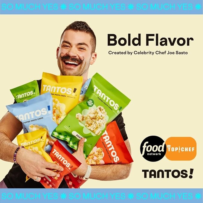 Tantos! Puffed Pasta Chips, Healthy Pasta Snack by Top Chef Joe Sasto, As Seen on Shark Tank, Plant Based, Low Calorie, Crunchy Chips, Variety Pack, Marinara, Pesto, Cacio e Pepe, Classico, Gourmet Bold Flavors, 1 oz 6 Pack of Classico