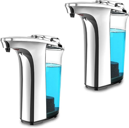 FKWin Automatic Liquid Soap Dispenser Set, 17Oz Touchless Battery Operated Sensor Hand Soap Dispenser with 5 Adjustable Dispensing, Commercial or Household Use, Fit for Bathroom Kitchen, Silver