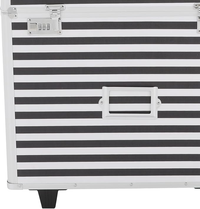 Mobile Business Case, Locking Mobile Storage File Box with Telescopic Handle, Rolling File Box Metal, 19.2 x 15 x 16 Inches, Portable Files Storage Organizer for Office Home School (Striped Pattern)