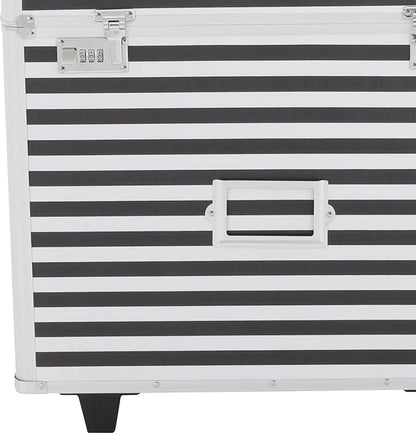 Mobile Business Case, Locking Mobile Storage File Box with Telescopic Handle, Rolling File Box Metal, 19.2 x 15 x 16 Inches, Portable Files Storage Organizer for Office Home School (Striped Pattern)