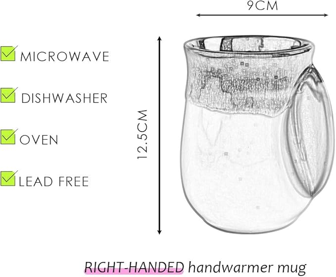 Selamica Porcelain 18oz Novelty Right-handed Handwarmer Mug, Coffee Mug, Tea Mug for family friends and couple - Pink