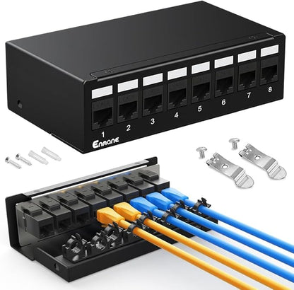8Port Patch Panel CAT6 Keystone Patch Panel Shielded Network Patch Patch with Smart Cable Management for Home/Office Network (1U 8Port, CAT6)