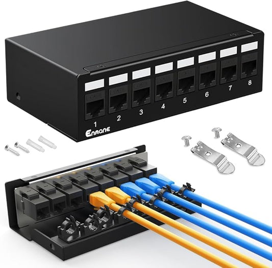 8Port Patch Panel CAT6 Keystone Patch Panel Shielded Network Patch Patch with Smart Cable Management for Home/Office Network (1U 8Port, CAT6)