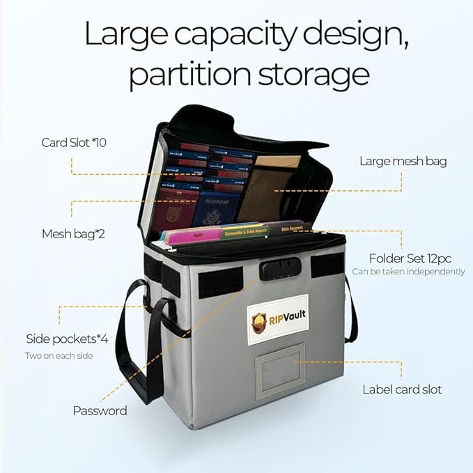 End of Life Organization System - Fireproof Storage Box for Important Documents - Estate Planning Tool with Pre-labeled File Organizer Folders | All-in-one Solution - Rated Up to 1200°F