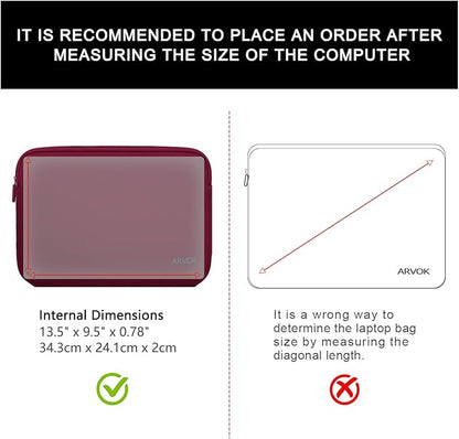 Arvok 13 13.3 14 Inch Laptop Sleeve Case for MacBook Pro/MacBook Air 13-14 inch, Water-Resistant Notebook Chromebook Computer Pouch, Carrying Bag Cover for HP/Dell/Lenovo/Asus/Acer, Wine Red