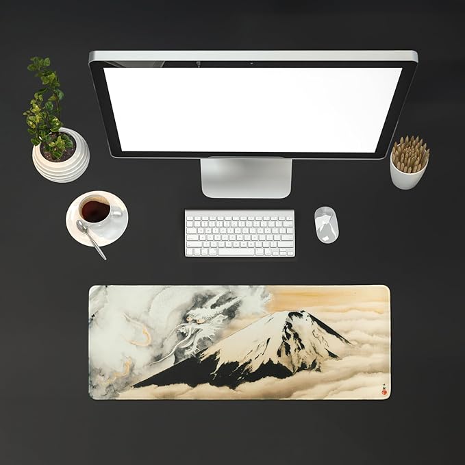 BELLEMOND Japanese Art Desk Mat | Large 31.5x11.8in Desk Pad | Mouse Pad for Keyboard & Mouse | Non-Slip Base, Water-Repellent, Smooth Precision | Guardian of Fuji