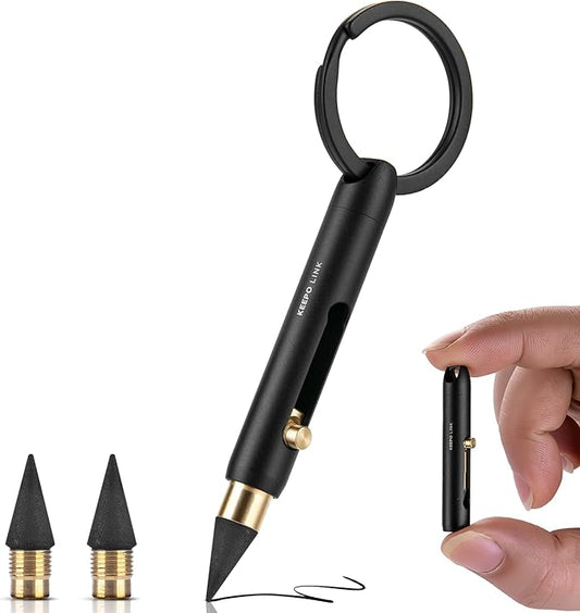 KEEPO LINK Mini Mechanical Pencil with Key Ring & 2 Extra Nibs, Titanium Infinite Keychain Pencil for Everyday Carry, Office, Outdoor, Back to School Supplies, OLP01 (Matte Black)