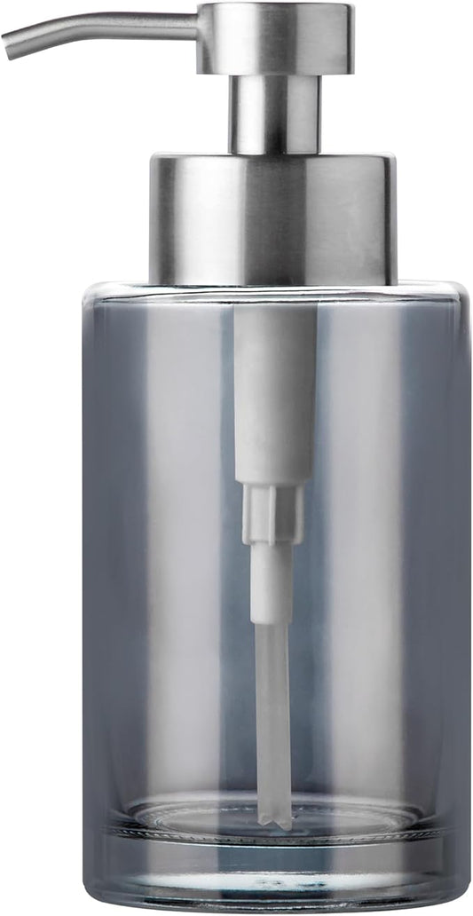 Enra Thick Glass Soap Dispenser with Stainless Steel Pump, 12oz Bathroom & Kitchen (Silver)