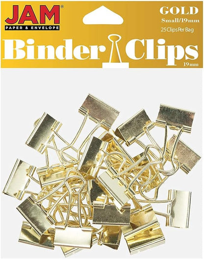 JAM PAPER Colorful Binder Clips - Small - 3/4 Inch (19 mm) - Gold Binderclips - 25/Pack