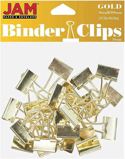 JAM PAPER Colorful Binder Clips - Small - 3/4 Inch (19 mm) - Gold Binderclips - 25/Pack