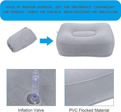 Travel Foot Rest Pillow, Soft Flocking Pillow, Flights Relax Cushion Ottomans Leg Up with Air Pump for Office, Home Relax, Camping and Travel Use (Gray)