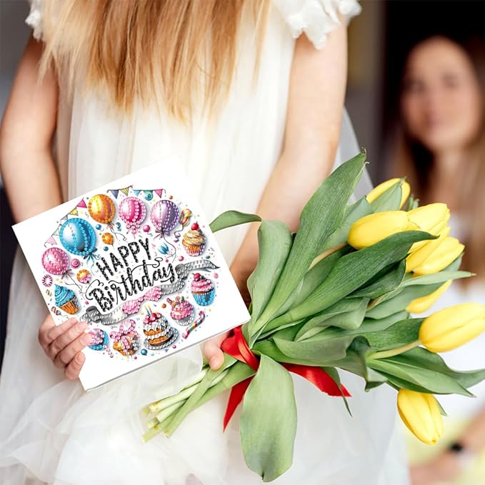6PCS Diamond Art Painting Greeting Cards,Happy Birthday Cards with Envelopes,DIY Card Making Kits Thank You Card Arts Crafts for Birthday