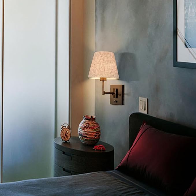 SAMTEEN Swing Arm Wall Sconces Set of Two Modern Black Sconce Light Plug in Wall Sconce with Shade, Black Swing Arm Wall Lamp with Plug in Cord for Bedroom Foyer Living Room