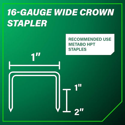 Metabo HPT Wide Crown Stapler, Pro-Preferred Pneumatic Power Nailers, Lathing Tool for Sheathing & Insulation, Quick Response, 16 Gauge, Up to 150 1" Wide Crown Staples, Length 1" to 2", N5024A2