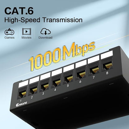 8Port Patch Panel CAT6 Keystone Patch Panel Shielded Network Patch Patch with Smart Cable Management for Home/Office Network (1U 8Port, CAT6)