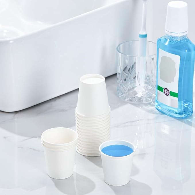 Lamosi 5 oz White Paper Cups 100 Pack, Small Paper Cups, 5 oz Disposable Bathroom Cup for Mouthwash, Parties, Picnics and Barbecues