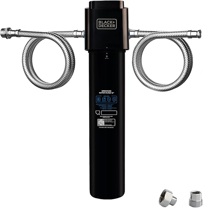 BLACK+DECKER Undersink Water Filter 15’’ | 2 Years | Reduces CHLORAMINE, Chlorine,Lead, PFAS, Bad Taste, Odor | Under Counter Water Filter Direct Connect to Kitchen Faucet | NSF/ANSI 42 Certified