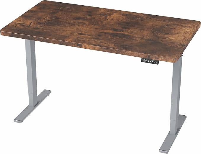 VIVO Electric 43 x 24 in Rustic Standing Desk, Memory Height Adjustment, 1B Series, One-Piece Vintage Brown Top, Gray Frame, DESK-KIT-1G4N