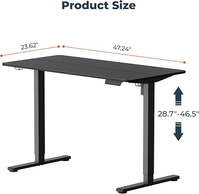 Adjustable Standing Desk, 47x24 Inches Home Office Desk with Memory Preset, Home Office Desk Computer Workstation Splice Black Top + Black Frame