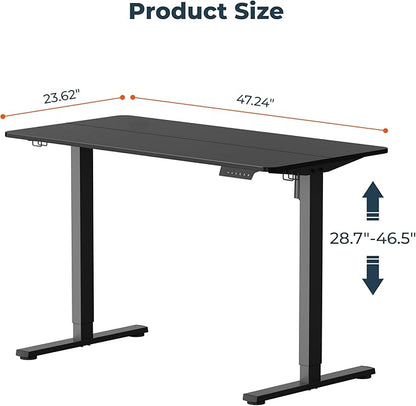 Adjustable Standing Desk, 47x24 Inches Home Office Desk with Memory Preset, Home Office Desk Computer Workstation Splice Black Top + Black Frame