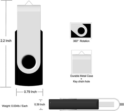 4GB USB Flash Drive 10 Pack JBOS 4 GB USB Drives Memory Stick Swivel Thumb Drives Gig Stick USB2.0 Pen Drive, 4 Gig UBS Flash Drive, Jump Drive, USB Stic - Black/Label Sheet Included