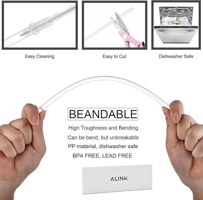 ALINK 12-Pack Reusable Plastic Clear Straws, 13 inch Extra Long Tumbler Straws for Stanley Cups, 1 Gallon, 64 oz 40 oz 32 oz Water Bottles, Plus Cleaning Brush