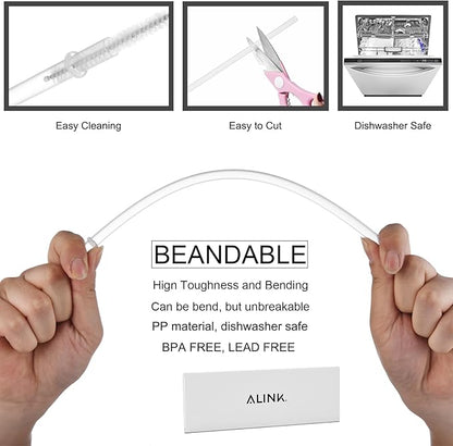 ALINK 12-Pack Reusable Plastic Clear Straws, 13 inch Extra Long Tumbler Straws for Stanley Cups, 1 Gallon, 64 oz 40 oz 32 oz Water Bottles, Plus Cleaning Brush