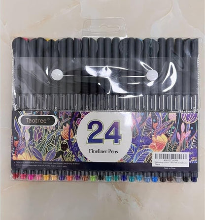 Taotree 24 Fineliner Color Pens, Fine Line Colored Sketch Writing Drawing Pens for Journaling Planner Note Taking Adult Coloring Books, Porous Fine Point Markers, School Office Teacher Art Supplies