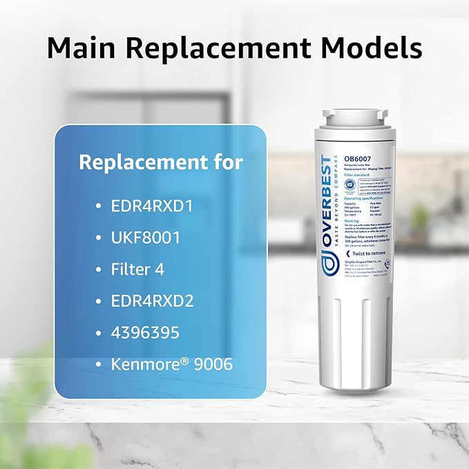 Overbest UKF8001 Replacement for EveryDrop by Whirlpool Refrigerator Water Filter 4, EDR4RXD1