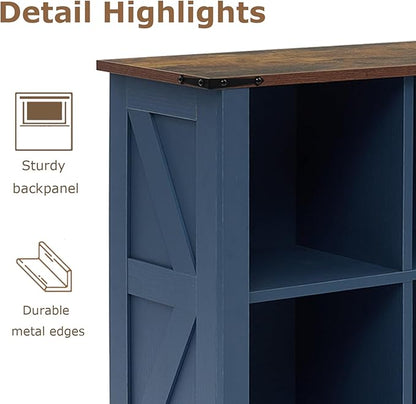 8 Cube Storage Organizer with LED Lights, Wooden Bookcase with Storage, Modern Cube Shelf for Living Room, Bedroom, Home Office - Blue