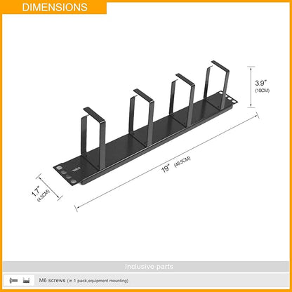 RIVECO 2PCS 1U Cable Management for Rack & Server Cabinet, Network Cord Wire Managing 19” Rack Mount 4 D-Rings Large Capacity