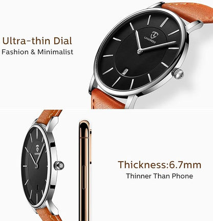 BEN NEVIS Watch, Mens Watch, Minimalist Fashion Simple Wrist Watch Analog Date with Leather Strap