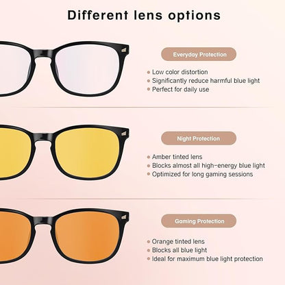 Blue Light Glasses for Woman Men | 99% Blue Light Blocking Glasses | Computer Glassess | Night Driving | Gaming | TV Phone Screen Reader Square Frame | Anti Eyestrain & UV Glare Protection