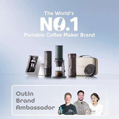 OutIn Nano Portable Electric Espresso Machine, Travel Coffee Maker for Camping, Car Coffee Maker Self-Heating with USB-C, With Ground Coffee & NS Capsule for RV, Hiking, Office