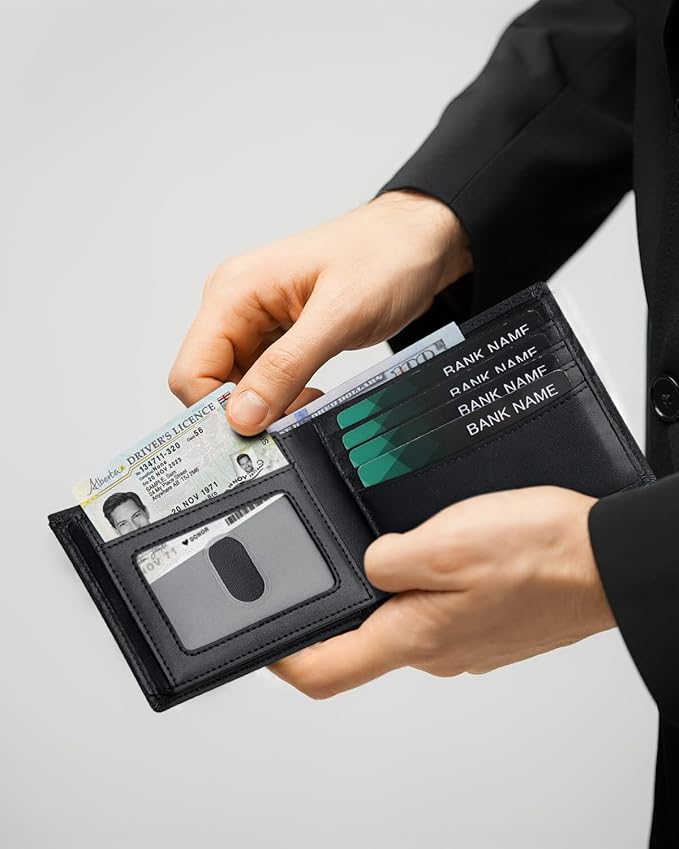 Leather Wallet for Men Bifold RFID Blocking Wallets with 12 Card Slots, 2ID Window & 2 Cash Pocket - Includes Gift Box(Modern Black)