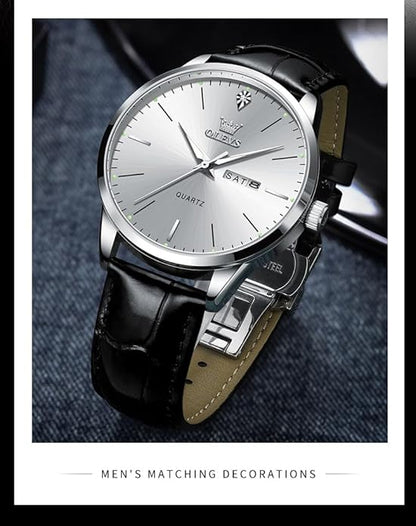 OLEVS Mens Watches, Dress Waterproof Classic Analog Casual Luxury Wrist Watch for Men with Date, Easy to Read Relojes para Hombres Male Quartz Wristwatch with Brown Black Leather Band Blue Black Dial