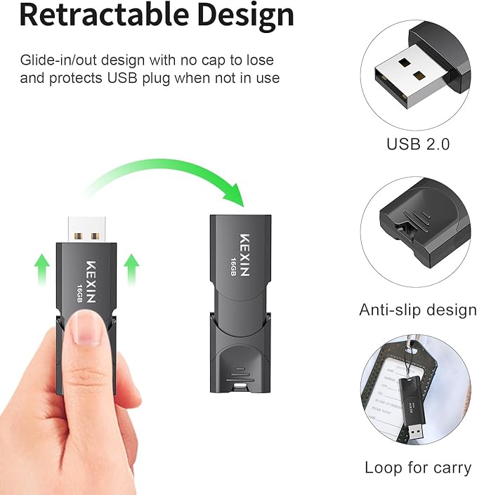 KEXIN 16GB Flash Drive 10 Pack Thumb Drive USB 2.0 Flash Drive Memory Stick USB Data Storage Jump Drive (16GB, Black)