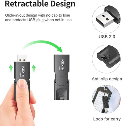 KEXIN 16GB Flash Drive 10 Pack Thumb Drive USB 2.0 Flash Drive Memory Stick USB Data Storage Jump Drive (16GB, Black)
