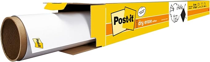 Post-it Dry Erase Whiteboard Film Surface for Walls, Doors, Tables, Chalkboards, Whiteboards, and More, Removable, Stain-Proof, Easy Installation, 4 ft x 3 ft Roll (DEF4x3)