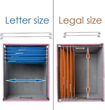 PRANDOM File Organizer Box - Set of 4 Collapsible Decorative Linen Filing Storage Hanging File Folders with Lids Office Cabinet Letter/Legal Size Pink 17.1x14x11.1 inch
