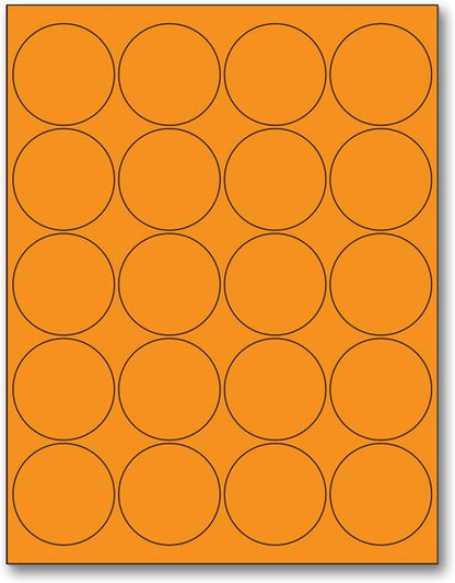 NextDayLabels - 8-1/2 x 11 Neon Color High Light Fluorescent Labels for Laser & Inkjet Printer (Orange Fluorescent, 2" Round - 20 Per Page | 2000 Labels)