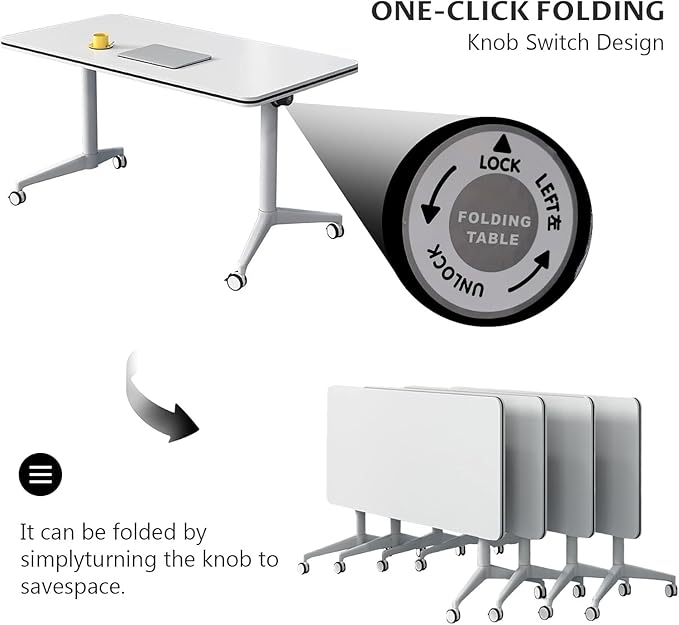 Folding Conference Table,Conference Room Tables with Flip-Top Design,Large Mobile Training Table,Rolling Seminar Meeting Table with Caster,Modular Seminar Tables for Office Meeting (6pack, 61in)