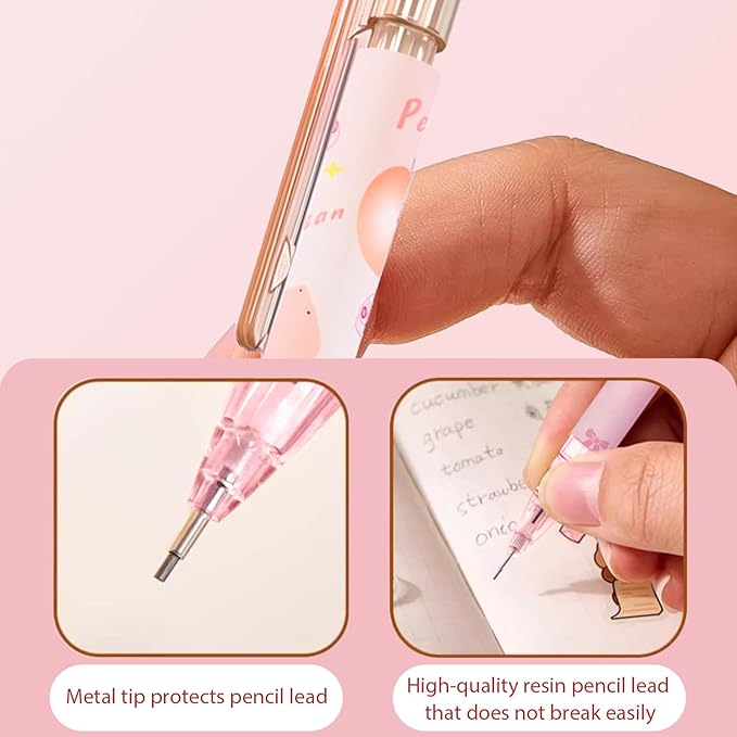 Cute Pink Coquette Peach Mechanical Pencil Set Include 8Pcs Kawaii Mechanical Pencils,2 Tubes Mechanical Pencil Lead Refills,2Pcs Erasers,for Office School Supplies